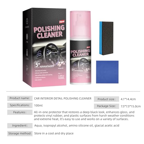 2Pcs Car Interior Cleaner, Polishing Cleaner Detailer Spray. | for Rubber, Leather& More, Multi-Surface Cleaning for Car Interior.