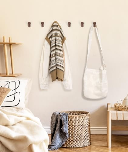 Optish Wood Wall Hooks for Hanging, 4 Pack Hat Hook for Walls, Coat Hook Wall Mount, Backpack Hooks for Walls, Bathroom Towel Hanger (Walnut) - color: Walnut