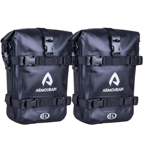Motorcycle Crash Bar Bag 2PCS Moto Tail Bag Motorcycle Bumper Bags Bike Side Pannier PVC Waterproof Frame Mount Motorcycles Pack Motor Fender Pouch for Most Motorcycles Black 12L - color: PVC Black