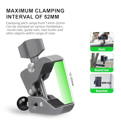 FANAUE Aluminum Handlebar Base Mount Strong Rod Clamp with 17mm Ball Head Adapter for Rails 0.5'' to 2'' Diameter Compatible with Garmin GPS Mounts & Bike Motorcycle Phone Holder with 17mm Ball Socket