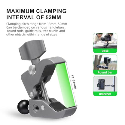 FANAUE Aluminum Handlebar Base Mount Strong Rod Clamp with 17mm Ball Head Adapter for Rails 0.5'' to 2'' Diameter Compatible with Garmin GPS Mounts & Bike Motorcycle Phone Holder with 17mm Ball Socket
