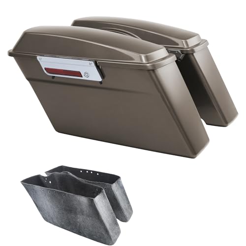 TCMT Hard Saddle bags Saddlebag Trunk W/Latch Keys & Liners Carpet Insert Fits For Harley Touring Road Glide Road King Street Glide Electra Glide Ultra Classic FLHT FLHR FLHX 1994-2013 - color: Glossy Painted Chrome Latches