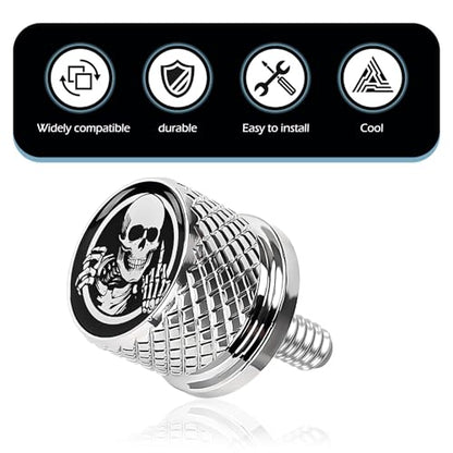 Motorcycle Seat Bolt, 1/4"-20 Stainless Steel Skull Knurled Hand-Tighten Screw, Compatible with Harley Touring Sportster Dyna Softail Models, Chrome Replacement Fender Bolt (Silver) - color: Silver