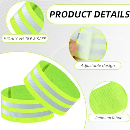 4 Pack Reflective Bands, Adjustable Reflective Running Gear Safety Reflector Tape Straps, Elastic High Visibility Arm Wrist Ankle Leg Straps for Night Running, Cycling,Walking (Green)