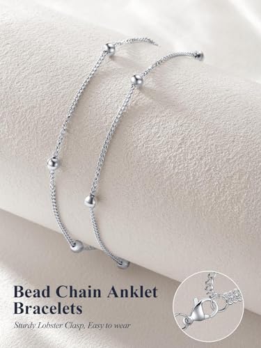 U7 Silver/Gold Ankle Bracelets for Women Layered Chain Anklets Stainless Steel Waterproof Summer Beach Anklet Cham, Adjustable 8.5"-10.5" - color: Silver - Layered Ball Chain
