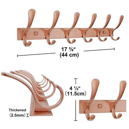 SKOLOO Coat Rack Wall Mounted - 6 Hooks, Heavy Duty, Stainless Steel, Metal Wall Hanger, Sturdy Coat Hooks for Hanging Coats, Jacket, Clothes, Hat, Matte Rose Gold - color: Matte Rose Gold, size: 6 Hook(1 Pack)