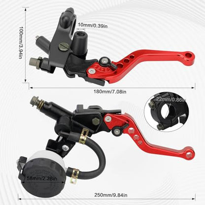 Motorcycle Brake Pump Lever 7/8" 22mm Brake Hydraulic Master Cylinder Reservoir Clutch CNC Left & Right Set Universal Replacement for Harley Honda Kawasaki Suzuki Yamaha (Red) - color: Red