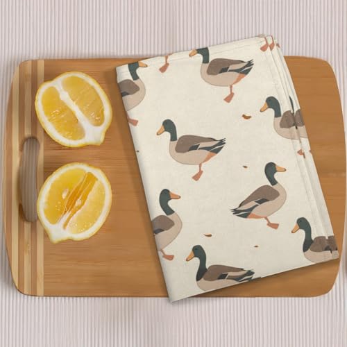Cute Duck Kitchen Towels Set of 2 Rustic Farm Dish Towels Bar Absorbent Cleaning Tea Towel for Home Dining Restaurants - color: Beige Brown Black