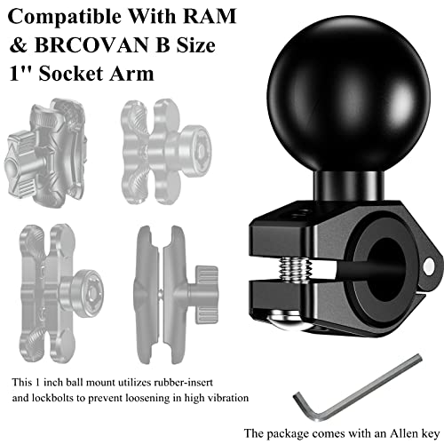 BRCOVAN Aluminum Alloy Mini Mount Base with 1'' TPU Ball | for Round Rails Diameter 0.39''/10mm, 0.47''/12mm, 0.55''/14mm, 0.63''/16mm, for RAM Mounts B Size Ball Double Socket Arm - style: R19-Set of 1