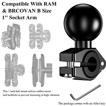 BRCOVAN Aluminum Alloy Mini Mount Base with 1'' TPU Ball | for Round Rails Diameter 0.39''/10mm, 0.47''/12mm, 0.55''/14mm, 0.63''/16mm, for RAM Mounts B Size Ball Double Socket Arm - style: R19-Set of 1