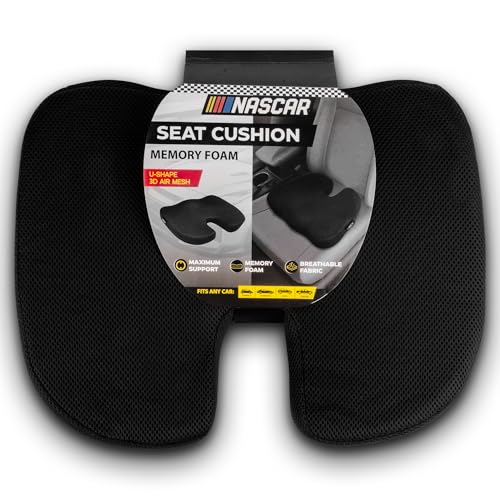 NASCAR Doctor Recommended Memory Foam Seat Cushion for Office Chairs & Car - Ergonomic U-Shape with Memory Foam for Tailbone, Sciatica, & Back Pain Relief, Breathable Mesh w/Non-Slip Bottom (Black)