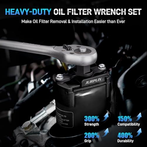 Universal Adjustable Oil Filter Wrench– 2-3/8 to 3-1/8 Inch (60-80mm) Cap Style Tool, 1/2" Drive Removal Tool with Non-Slip Serrated Jaws – Fits Small to Medium Spin-on Filters, UTVs, JetSkis