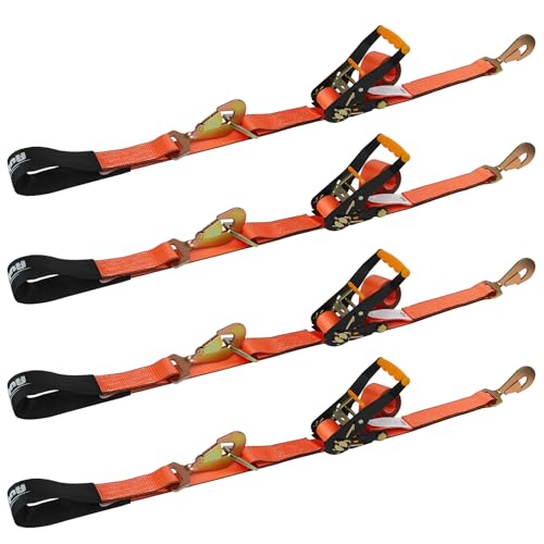 Heavy Duty 4 Pack Axle Tie Down Straps for Trailers-2" x 114" Car Hauler Straps with Snap Hooks-10,000 lbs Break Strength, 3300 lbs Capacity - DOT Certified Wheel Ratchet Tie Downs (Orange) - color: ProSeries Orange