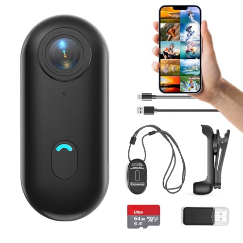 H7 64GB 1080P Thumb Action Camera, Mini Body Cameras, Wearable Pocket Vlogging Camera with Magnetic Lanyard, Small Portable Body Cam Helmet Cam for Work, Cycling, Travel, Pet Walking - size: 64G
