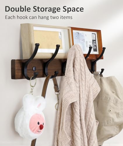 Optish Coat Rack Wall Mount, 16.5 Inches Wood Coat Hooks, Wall Hooks for Hanging, Hat Rack Bag Hanger Key Holder for Wall, Purse Hanger Towel Racks for Bathroom (1Pack, Brown) - color: Brown