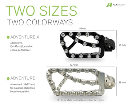 AltRider Adventure X Foot Pegs Compatible With BMW R 1200/1250 / 1300 GS/GSA - Heavy Duty Design - Boot Friendly, High Traction Cleats for Stability & Grip - Adjustable Camber & Height - Silver - color: Silver, size: Adventure X (56mm x 95mm)