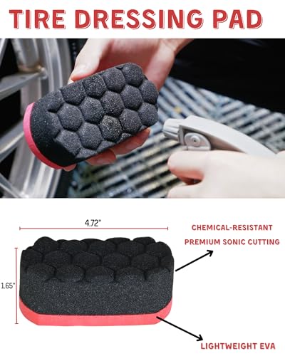 oesee 7PCS Car Wheel Rims Detail Cleaning PRO Wash Kit, Wheel Wash Mitt, Tire Brush, 2PCS Soft Wheels Brush, Detailing Brush, and Tire Dressing Pads, Microfiber Dry Towel Scratch-Free Cleaning - color: 7 Pack (Red & Black)