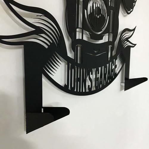 Custom Metal Skull Garage Wall Hanger – Personalized “Your Name Garage” Helmet and Jacket Rack – Handmade Laser Cut Black Steel Wall Art for Motorcycle Lovers Gift (61X69cm/24X27 Inches) - size: 61X69cm/24X27 Inches