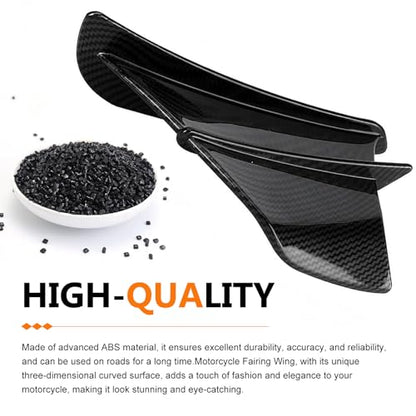 2 PCS Motorcycle Fairing Wing, Self-Adhesive ABS Aerodynamic Spoiler, Sporty Carbon Fiber Style Wind Deflector Accessory, Universal for Most Motorcycles (Carbon Fiber Black)