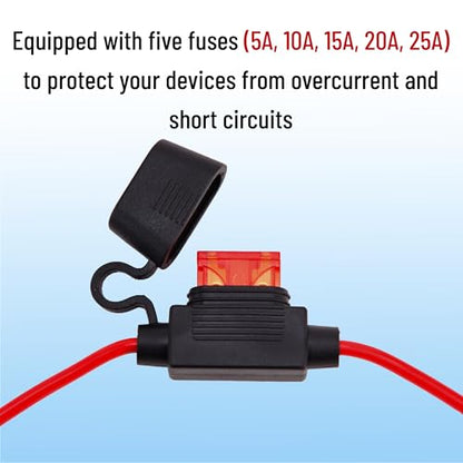 Bates- SAE Battery Connector, 3.3 FT, 14 AWG, SAE to O-Ring Harness with 5A-25A Protection Fuses & Polarity Reverse Adapter, 2-Pin Connector for Chargers, Maintainers, Solar Panels & Motorcycles