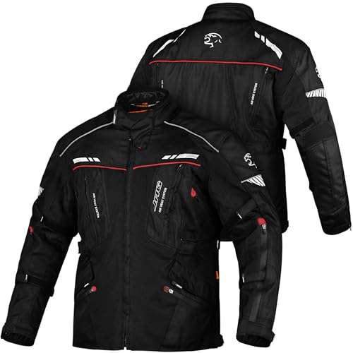 J.A.G. Touring Motorcycle Jacket for Men, Dual Sports Water Resistant Adventure Riding Jacket with Cordura Fabric & CE Armor - color: Black, size: Large