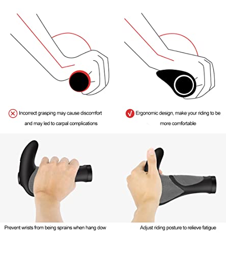 TOPCABIN Ergonomic Bike Grips - Widen Holding Rubber Grips with Aluminum LockGrips for Mountain & Road Bikes - color: Big horn Shape(Black&Grey)