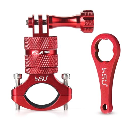 HSU Bike Handlebar Mount for Gopro Hero 13/12/11/10/9/8/7/6/5/4 AKASO Campark Osmo Action 3/4 and Other Action Cameras, 360 Degrees Rotary Motorcycle Mount (Red) - color: Red