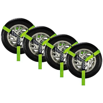 VULCAN Wheel Dolly Tire Harness with Universal O-Ring - 2 Inch x 96 Inch - 4 Pack - High-Viz - 3,300 Pound Safe Working Load - Straps Only - Ratchets Sold Separately - color: High-Viz Green