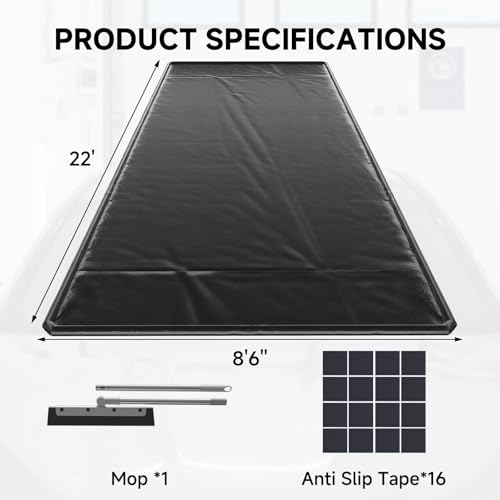 SUNYRISY 8'6" x 22' Containment Garage Floor Mat Under Car, Heavy Duty Waterproof Garage Carpet Floor Protection Non-Slip Parking Mat with Squeegee for Cars SUVs Trucks - size: 8'6" x 22'