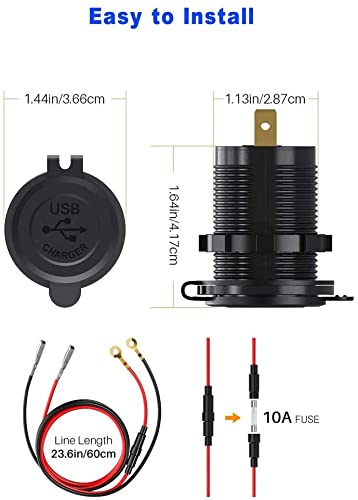 GemCoo 12V USB Outlet 36W QC 3.0 Charger Socket with Power Switch, 12V/24V Charger Socket Fast Charge for Car RV Boat Marine Truck Golf Motorcycle - color: QC3.0 With Switch