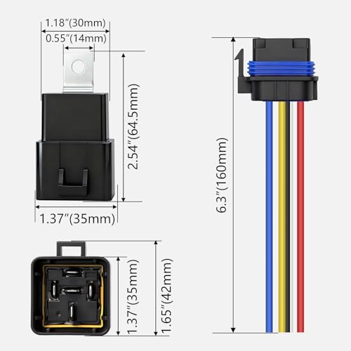Waterproof Relay Kit, 12V 40A/30A, 5 Pin SPDT, Heavy Duty 14 AWG Tinned Copper Wires Automotive Relay and Harness Set for Automotive Car Marine Boat - size: 12V 5Pin