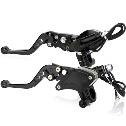 Universal Motorcycle Brake Clutch Pump Lever with Dual Hydraulic Master Cylinder Reservoir Set Left & Right CNC Suitable for 50-300cc Motorcycles with 7/8" 22mm Handlebars - color: Black