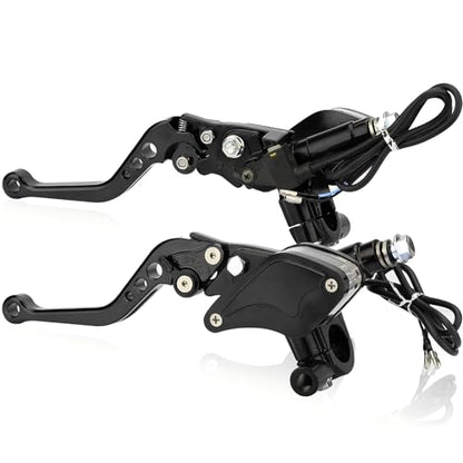 Universal Motorcycle Brake Clutch Pump Lever with Dual Hydraulic Master Cylinder Reservoir Set Left & Right CNC Suitable for 50-300cc Motorcycles with 7/8" 22mm Handlebars - color: Black