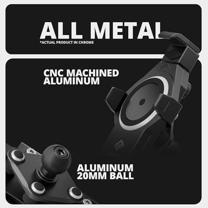 Tackform Aluminum Chrome Motorcycle Perch/Brake/Clutch Reservoir Adventure Phone Mount - Vibration Dampening and Wireless Charging | 3.5” Arm | Compatible with Harley-Davidson, Gold Wing, More - color: Chrome