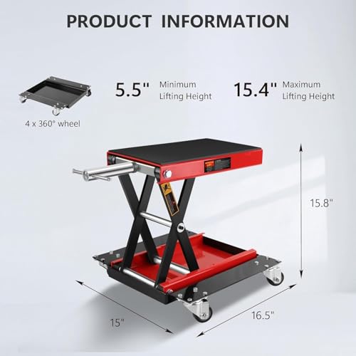 1100LBS Motorcycle Lift-Hydraulic Motorcycle Stand Table Jack, Narrow and Wide Deck Motorcycles Scissor Jack with Ratchet & Crank for ATV, Dirt Bikes