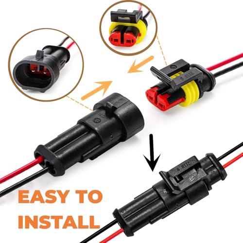 Hiceeden 12 Kits 2 Pin Waterproof Connector, 16AWG 2 Wire Automotive Electrical Plugs Connectors, Male and Female Way Connectors for Car, Truck, Motorcycle, Boat