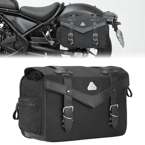 KEMIMOTO Motorcycle Side Bag Waterproof Vintage Oil Waxed Canvas Leather Universal Single Saddle Bag Compatible with Softail Dyna Sportster Cruiser (11L) - size: 11L