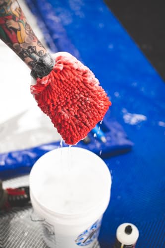 The Rag Company - Premium Chenille Microfiber Knobby Wash Mitts - Perfect for Car Washing and Detailing; Scratch-Free, Lint-Free, Double-Sided, Plush, and Absorbent; Red (2-Pack) - color: Red