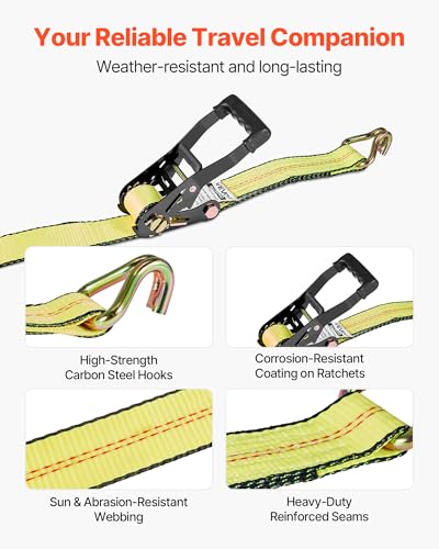 VEVOR Wheel Chock Tie-Down Kit, Deck-Style Trailer Tie Down Strap, Car Tie Down Kit with J-Hook, Break Strength 10009 lbs & Working Load 3333 lbs Motorcycle System for SUVs, Trailers, Trucks - style: Deck-Style with J-Hook