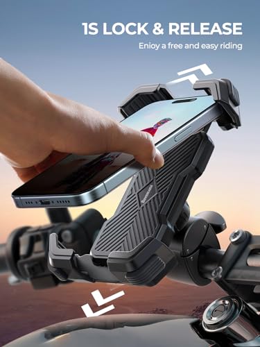 Bovemanx Motorcycle Phone Mount Holder, [Ultra-Stable][7 inch Phone Friendly] Bike Holder Handlebar Cell Clamp Harley Accessories for iPhone 16 15 14, 4-7" Smartphones