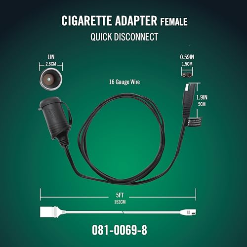 Battery Tender Female Cigarette Lighter Adapter - Connects Battery Tender Charger to Standard 12V Cigarette Lighter Socket - SAE Quick-Connect to 12V Socket Adapter - 081-0069-8
