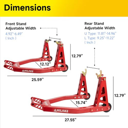 Aluminum Motorcycle Stands Front and Rear 880lbs Heavy Duty Wheel Lift Combo Swingarm Spool Peddock Stand for Yamaha Honda Kawasaki Suzuki U+L Red - color: Red
