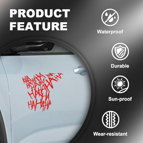 Hahaha Car Stickers Decals, Joker Haha Car Windshield Stickers, Funny Motorcycle Helmet Decal, Evil Auto Body Window Bumper Laptop Cooler Cup Decals Universal for Trucks Motorcycles (Red) - color: red