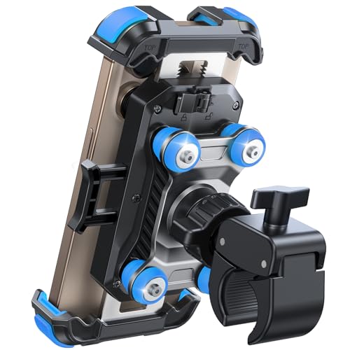 JOYROOM Motorcycle Phone Mount Holder - [Dual Vibration Dampener] 150mph Anti-Shock Phone Holder for Motorcycle [Upgrade Metal Handlebar Clamp] - Bicycle Bike Phone Holder Mount for 4.7-7" Phones,Blue - color: Blue