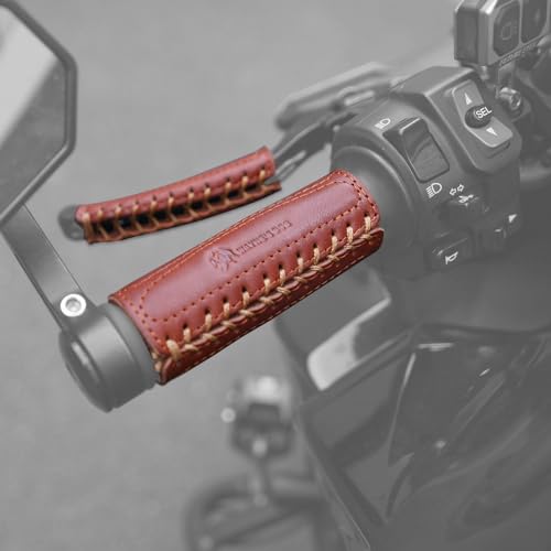 Leather Motorcycle Handlebar Grip Covers, No Fringe Brake Clutch Covers for HD Motorcycles - color: Brown: Handlebar + Lever Cover