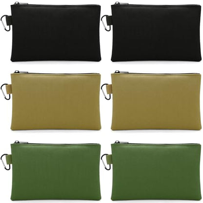 Faylapa 6 Pack Canvas Tool Pouches, 9.8"x6" Zipper Bag, Premium Waterproof Utility Multipurpose Storage Organizer Tool Pouch with Carabiner for Stationary, Pencil Pouch(Khaki, Army Green, Black) - size: 9.8"x6"