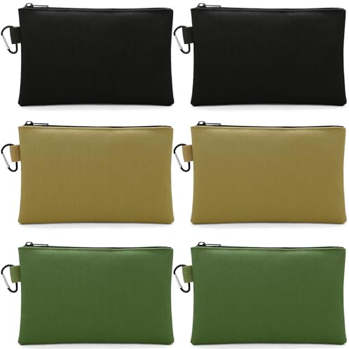 Faylapa 6 Pack Canvas Tool Pouches, 9.8"x6" Zipper Bag, Premium Waterproof Utility Multipurpose Storage Organizer Tool Pouch with Carabiner for Stationary, Pencil Pouch(Khaki, Army Green, Black) - size: 9.8"x6"