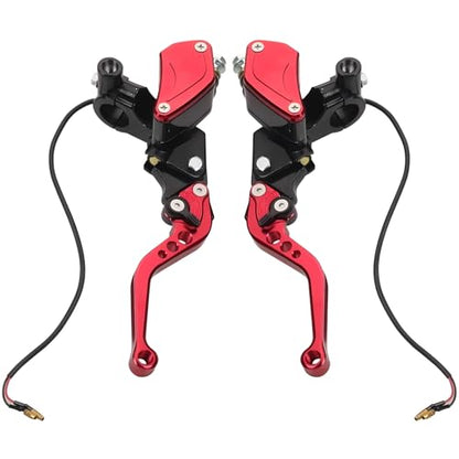 Universal Motorcycle Brake Clutch Pump Lever with Dual Hydraulic Master Cylinder Reservoir Set Left & Right CNC Suitable for 50-300cc Motorcycles with 7/8" 22mm Handlebars - color: Red