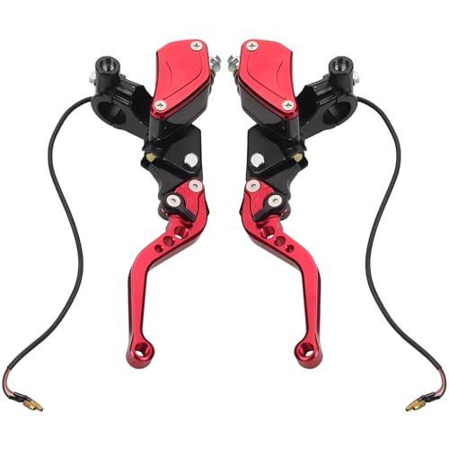 Universal Motorcycle Brake Clutch Pump Lever with Dual Hydraulic Master Cylinder Reservoir Set Left & Right CNC Suitable for 50-300cc Motorcycles with 7/8" 22mm Handlebars - color: Red