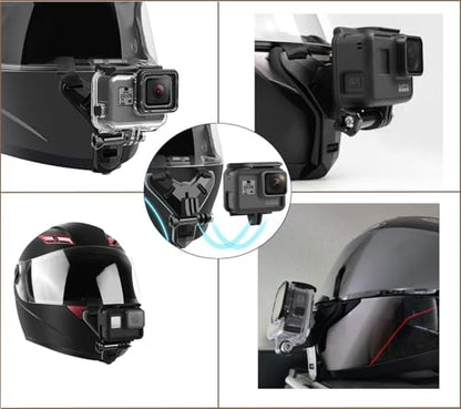 Motorcycle Helmet Chin Strap Mount Supplies Assembly Kit Compatible with All Gopro Heros, SJCAM, GeekPro, 4K, Xiaomi Yi, Insta 360 and Also Brackets for Mobile Phones